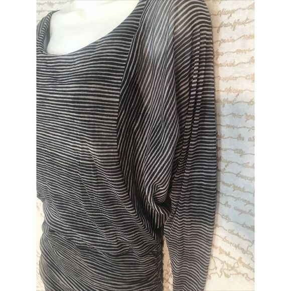 Women's Weston Wear Black Grey Striped Ruched Midi Dress sz Small.   Z - Picture 6 of 10